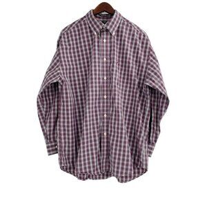 Tommy Hilfiger Red Plaid Button Down Shirt Mens Size Large 100% Cotton Preppy